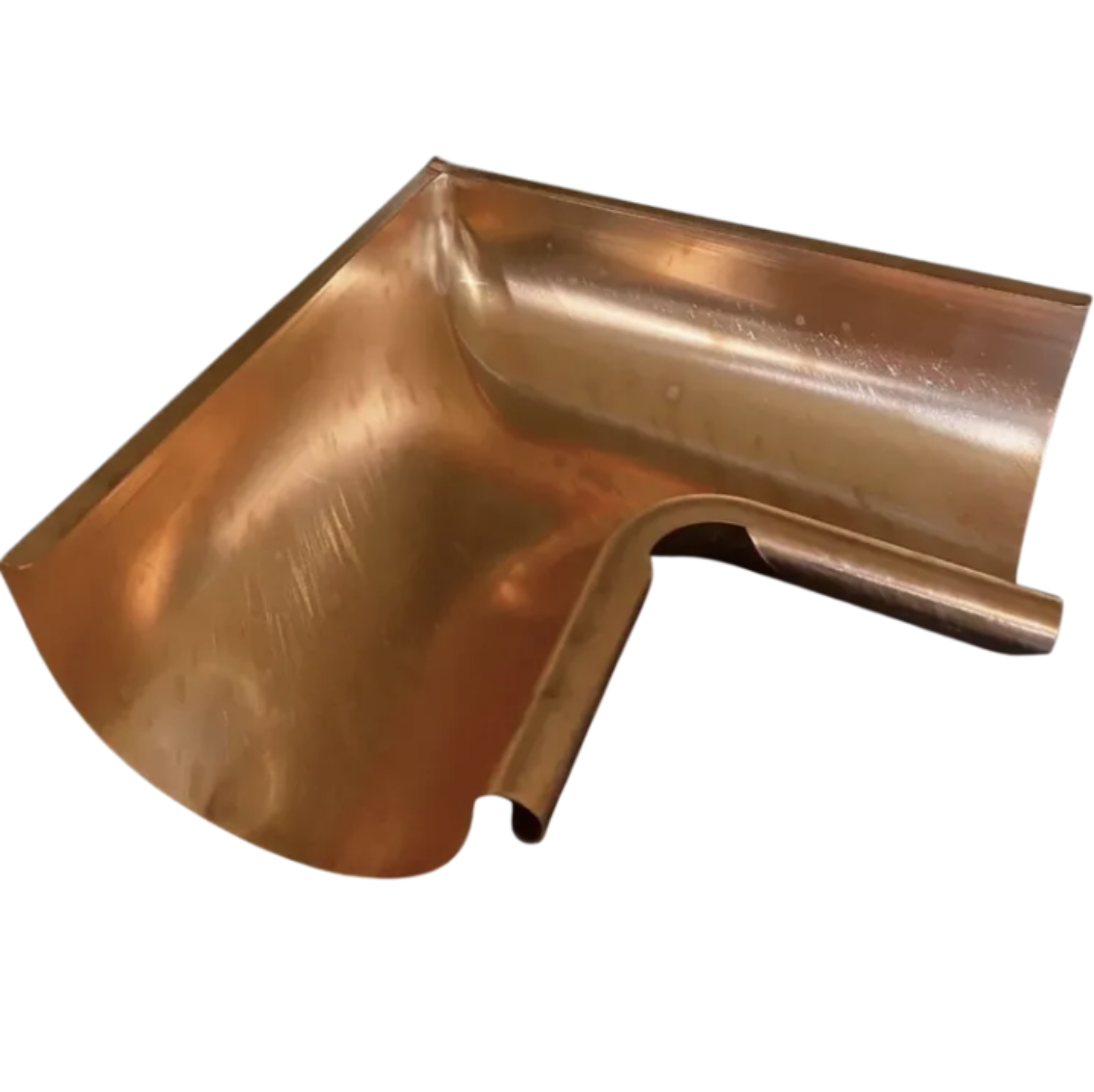 6"/333mm Seamless Copper half round inside corner for the 6"/333mm copper traditional front bead half round gutter.