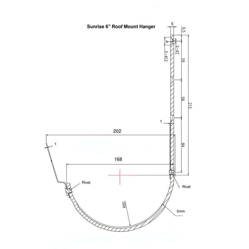 Sunrise Half Round Roof Mount Bracket Copper Technical Sheet