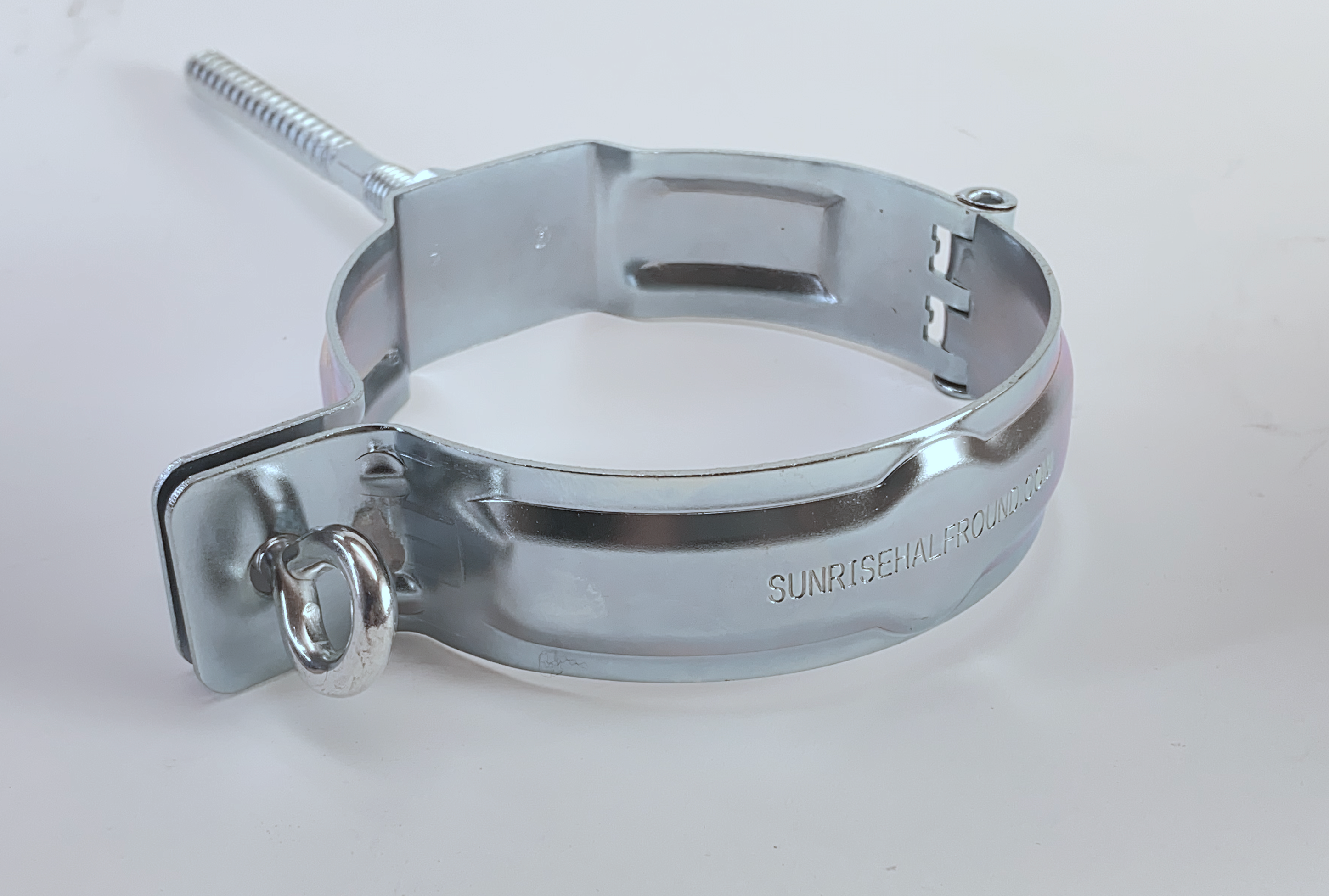 Sunrise 4" Galvanized Downspout Bracket | Hinged Round Downspout Pipe Strap