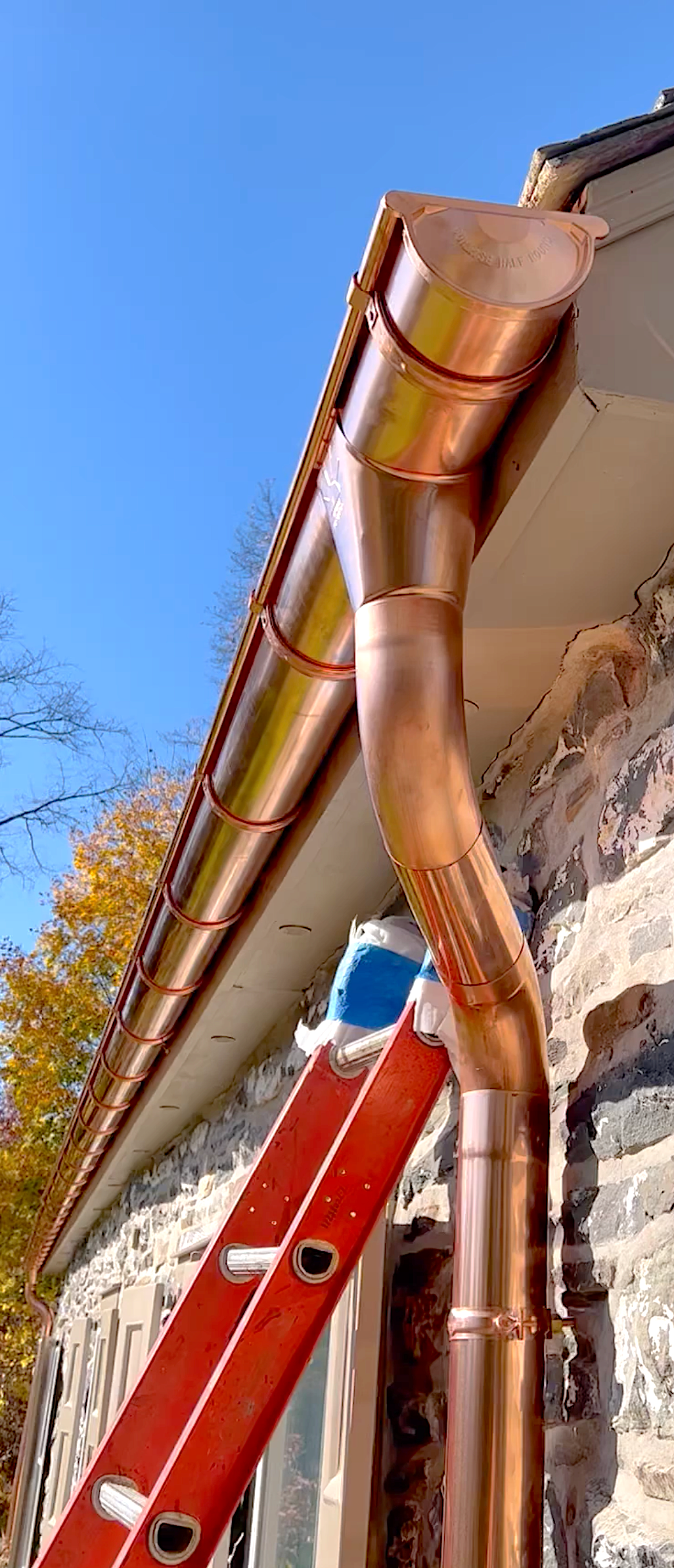 Copper hinged bracket for 4 inch downspout