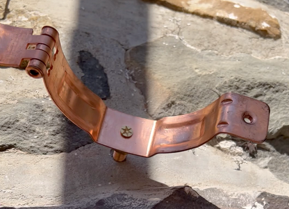 Copper hinged bracket for 4 inch downspout